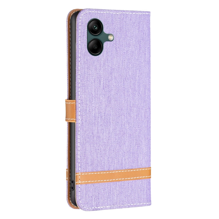 For Samsung Galaxy A04 4G Color Block Denim Texture Leather Phone Case(Purple) by buy2fix