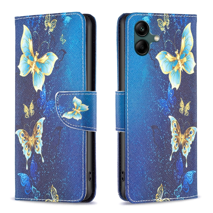 For Samsung Galaxy A04 4G Colored Drawing Pattern Flip Leather Phone Case(Gold Butterfly) by buy2fix