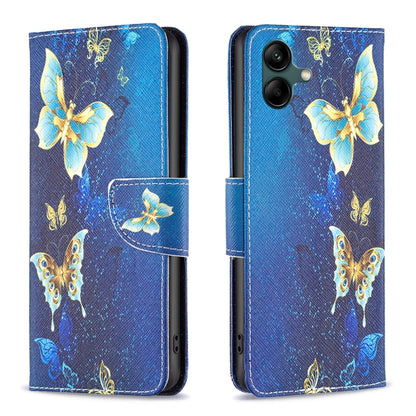 For Samsung Galaxy A04 4G Colored Drawing Pattern Flip Leather Phone Case(Gold Butterfly) by buy2fix