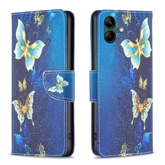 For Samsung Galaxy A04 4G Colored Drawing Pattern Flip Leather Phone Case(Gold Butterfly) by buy2fix