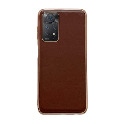 For Xiaomi Redmi Note 11 Global/Note 11S 4G Genuine Leather Xiaoya Series Nano Plating Phone Case(Coffee) by buy2fix