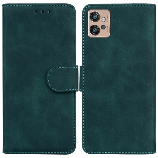 For Motorola Moto G32 Skin Feel Pure Color Flip Leather Phone Case(Green)