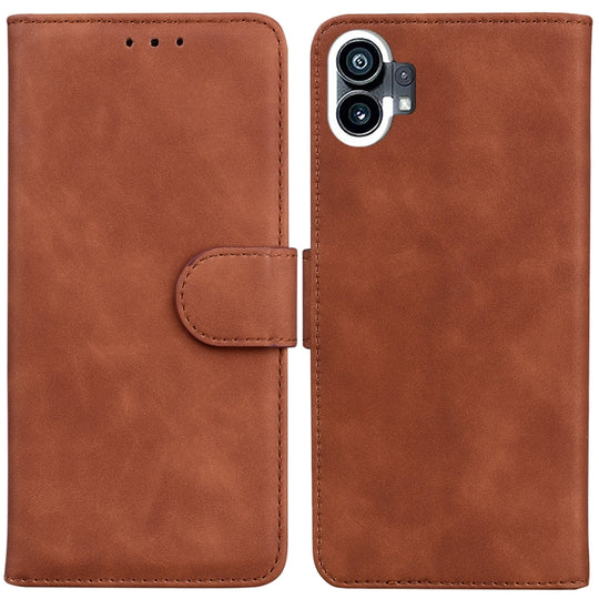 For Nothing Phone 1 Skin Feel Pure Color Flip Leather Phone Case(Brown)