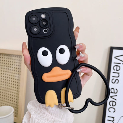 For iPhone 14 Wave Edge Big Duck Silicone Phone Case with Wristband(Black) by buy2fix