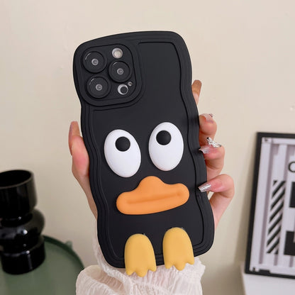 For iPhone 11 Wave Edge Big Duck Silicone Phone Case with Wristband(Black) - iPhone 11 Cases by buy2fix | Online Shopping UK | buy2fix