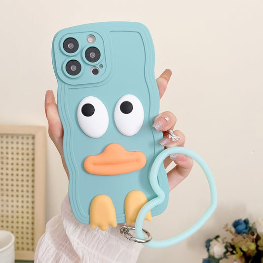 For iPhone 11 Wave Edge Big Duck Silicone Phone Case with Wristband(Blue) - iPhone 11 Cases by buy2fix | Online Shopping UK | buy2fix