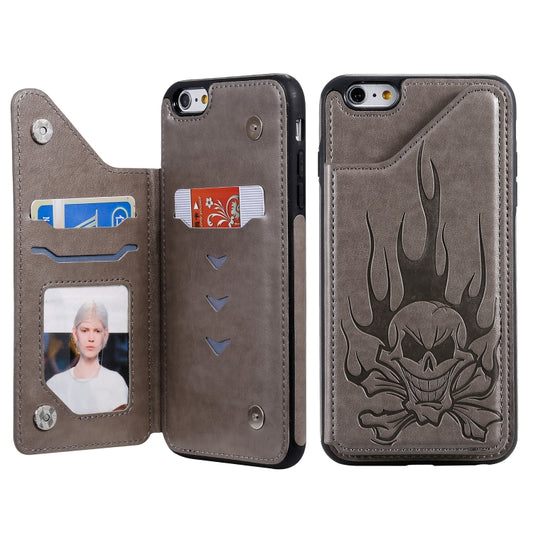For iPhone 6s / 6 Skull Head Embossing Pattern Shockproof Protective Case with Holder & Card Slots & Wallet(Grey) - More iPhone Cases by buy2fix | Online Shopping UK | buy2fix