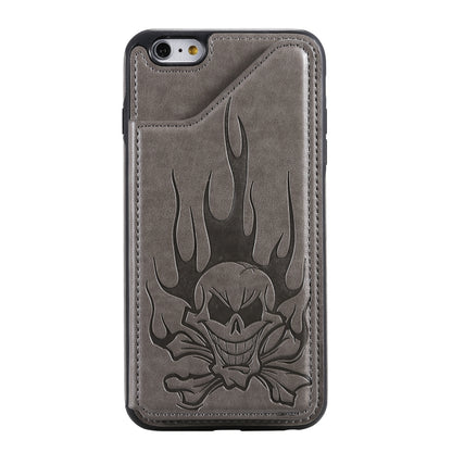 For iPhone 6s / 6 Skull Head Embossing Pattern Shockproof Protective Case with Holder & Card Slots & Wallet(Grey) - More iPhone Cases by buy2fix | Online Shopping UK | buy2fix