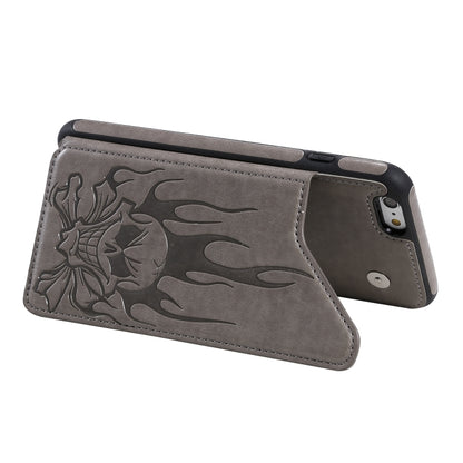 For iPhone 6s / 6 Skull Head Embossing Pattern Shockproof Protective Case with Holder & Card Slots & Wallet(Grey) - More iPhone Cases by buy2fix | Online Shopping UK | buy2fix