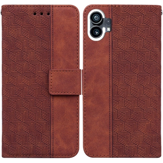 For Nothing Phone 1 Geometric Embossed Flip Leather Phone Case(Brown)