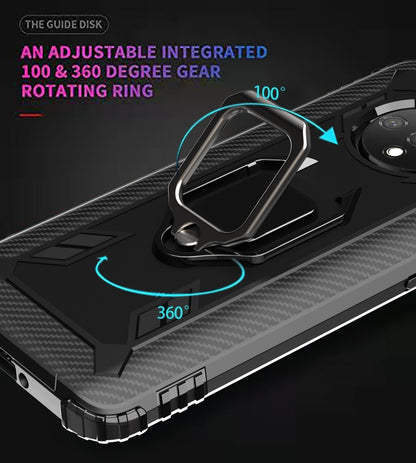 For OnePlus 7T Carbon Fiber Protective Case with 360 Degree Rotating Ring Holder(Black) - OnePlus Cases by buy2fix | Online Shopping UK | buy2fix