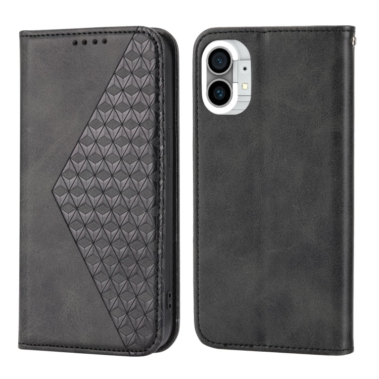For Nothing Phone 1 Cubic Grid Calf Texture Magnetic Closure Leather Phone Case(Black) - Nothing Cases by buy2fix | Online Shopping UK | buy2fix