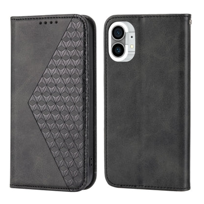 For Nothing Phone 1 Cubic Grid Calf Texture Magnetic Closure Leather Phone Case(Black) - Nothing Cases by buy2fix | Online Shopping UK | buy2fix