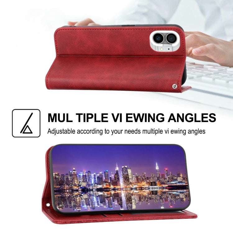 For Nothing Phone 1 Cubic Grid Calf Texture Magnetic Closure Leather Phone Case(Red) - Nothing Cases by buy2fix | Online Shopping UK | buy2fix