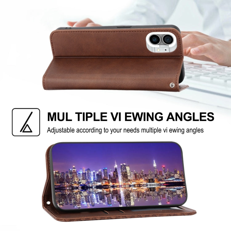 For Nothing Phone 1 Cubic Grid Calf Texture Magnetic Closure Leather Phone Case(Brown) - Nothing Cases by buy2fix | Online Shopping UK | buy2fix