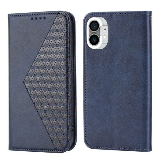 For Nothing Phone 1 Cubic Grid Calf Texture Magnetic Closure Leather Phone Case(Blue) - Nothing Cases by buy2fix | Online Shopping UK | buy2fix
