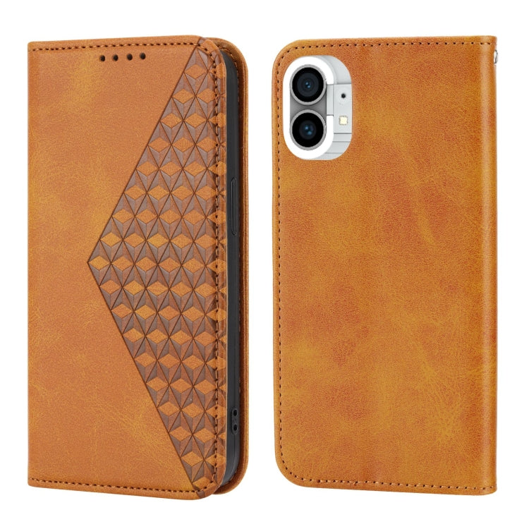 For Nothing Phone 1 Cubic Grid Calf Texture Magnetic Closure Leather Phone Case(Yellow) - Nothing Cases by buy2fix | Online Shopping UK | buy2fix