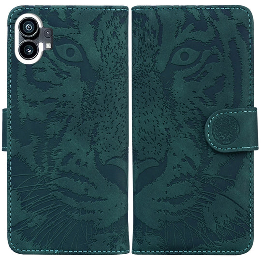For Nothing Phone 1 Tiger Embossing Pattern Flip Leather Phone Case(Green)