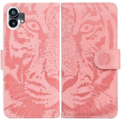 For Nothing Phone 1 Tiger Embossing Pattern Flip Leather Phone Case(Pink) by buy2fix