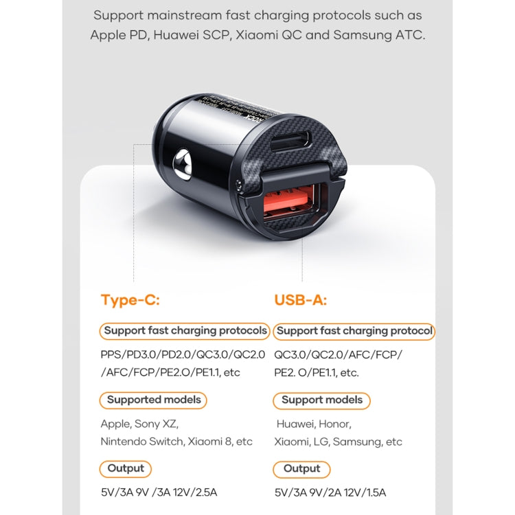 ROCK C13-F H18 Mini Portable Dual Port USB + USB-C / Type-C Car Fast Charger - Car Charger by ROCK | Online Shopping UK | buy2fix