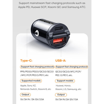 ROCK C13-F H18 Mini Portable Dual Port USB + USB-C / Type-C Car Fast Charger - Car Charger by ROCK | Online Shopping UK | buy2fix