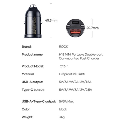 ROCK C13-F H18 Mini Portable Dual Port USB + USB-C / Type-C Car Fast Charger - Car Charger by ROCK | Online Shopping UK | buy2fix