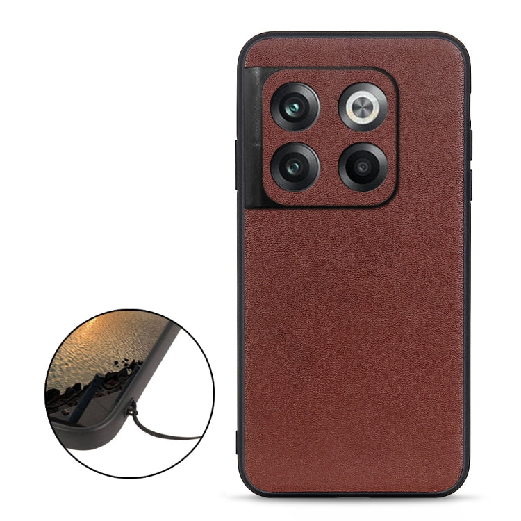 For OnePlus Ace Pro / 10T Lambskin Texture Genuine Leather Phone Case(Brown) - OnePlus Cases by buy2fix | Online Shopping UK | buy2fix