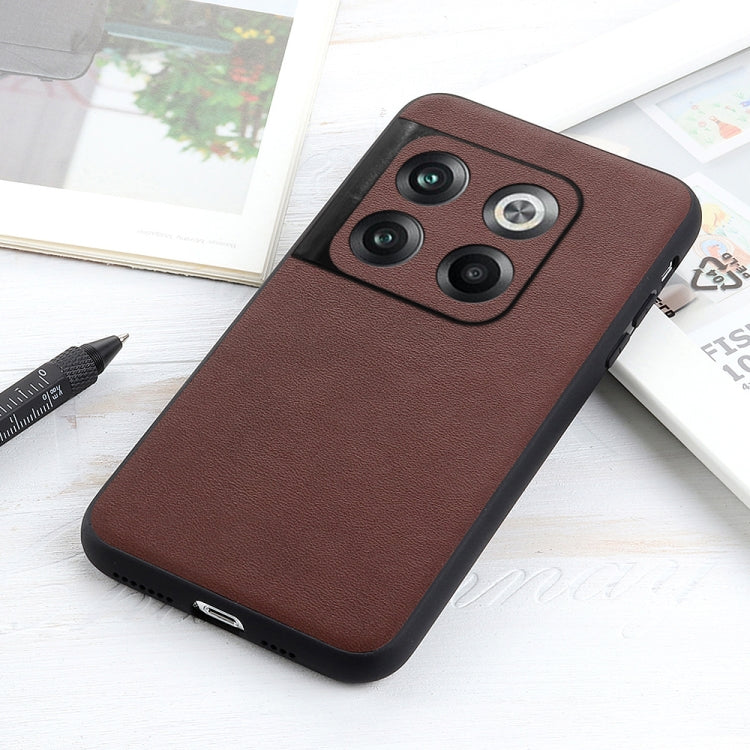 For OnePlus Ace Pro / 10T Lambskin Texture Genuine Leather Phone Case(Brown) - OnePlus Cases by buy2fix | Online Shopping UK | buy2fix