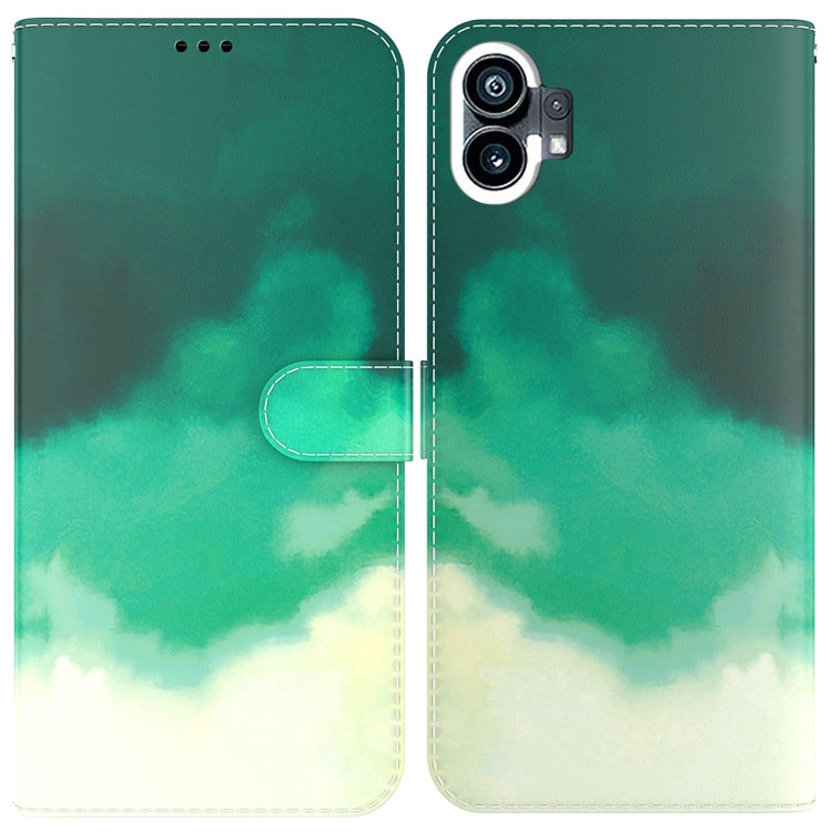 For Nothing Phone 1 Watercolor Pattern Flip Leather Phone Case(Cyan Green) by buy2fix