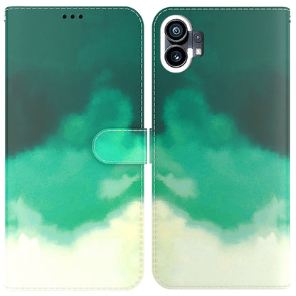 For Nothing Phone 1 Watercolor Pattern Flip Leather Phone Case(Cyan Green) by buy2fix
