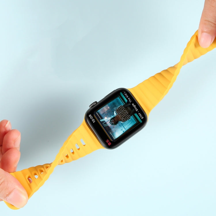 Breathable Skin-friendly Silicone Watch Band For Apple Watch Ultra 49mm / Series 8&7 45mm / SE   2&6&SE&5&4 44mm / 3&2&1 42mm(Yellow) - Watch Bands by buy2fix | Online Shopping UK | buy2fix