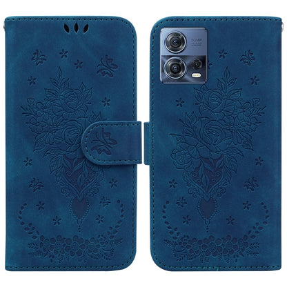 For Motorola Moto S30 Pro 5G / Edge 30 Fusion Butterfly Rose Embossed Leather Phone Case(Blue) - Motorola Cases by buy2fix | Online Shopping UK | buy2fix