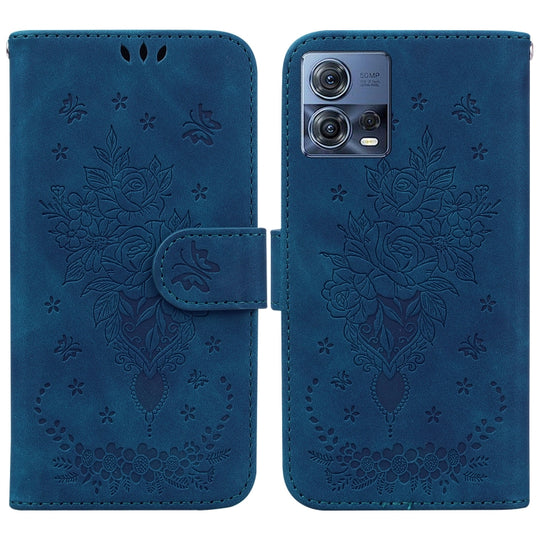 For Motorola Moto S30 Pro 5G / Edge 30 Fusion Butterfly Rose Embossed Leather Phone Case(Blue)
