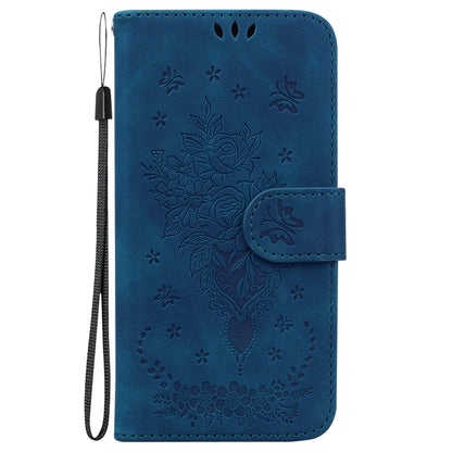 For Motorola Moto S30 Pro 5G / Edge 30 Fusion Butterfly Rose Embossed Leather Phone Case(Blue) - Motorola Cases by buy2fix | Online Shopping UK | buy2fix