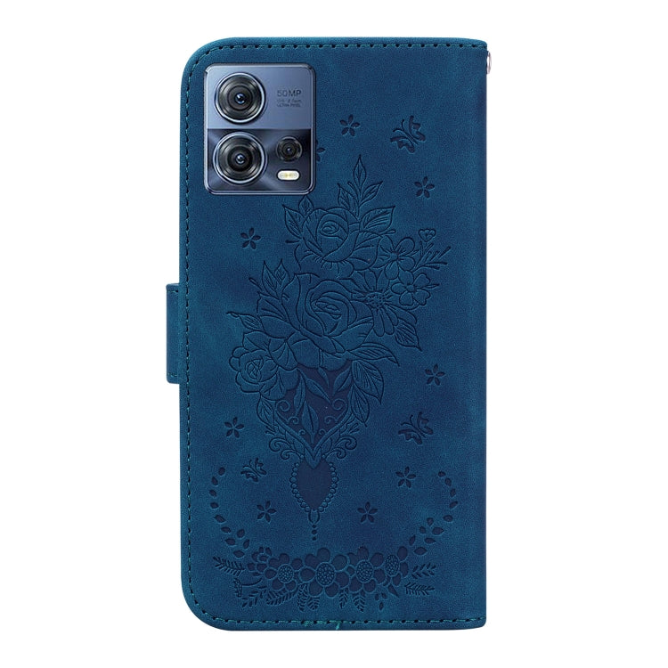 For Motorola Moto S30 Pro 5G / Edge 30 Fusion Butterfly Rose Embossed Leather Phone Case(Blue) - Motorola Cases by buy2fix | Online Shopping UK | buy2fix