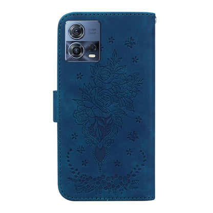 For Motorola Moto S30 Pro 5G / Edge 30 Fusion Butterfly Rose Embossed Leather Phone Case(Blue) - Motorola Cases by buy2fix | Online Shopping UK | buy2fix