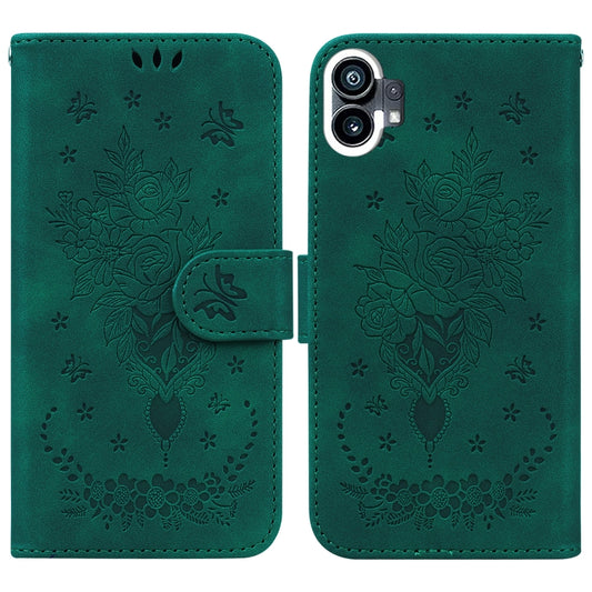 For Nothing Phone 1 Butterfly Rose Embossed Leather Phone Case(Green) - Nothing Cases by buy2fix | Online Shopping UK | buy2fix