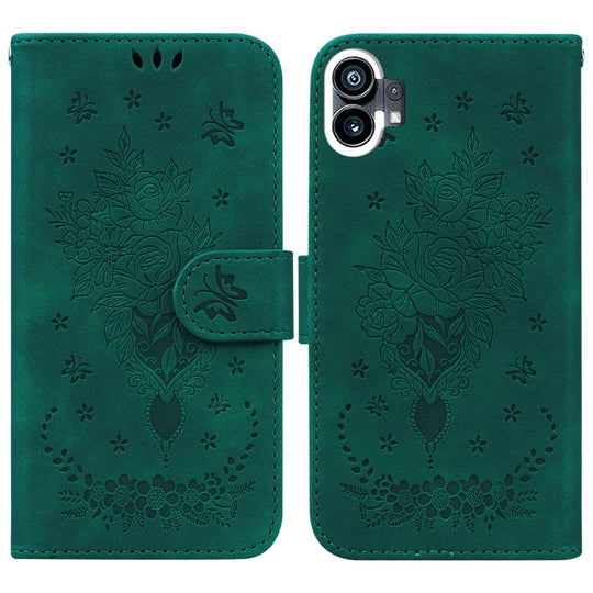 For Nothing Phone 1 Butterfly Rose Embossed Leather Phone Case(Green)