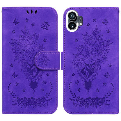 For Nothing Phone 1 Butterfly Rose Embossed Leather Phone Case(Purple) - Nothing Cases by buy2fix | Online Shopping UK | buy2fix
