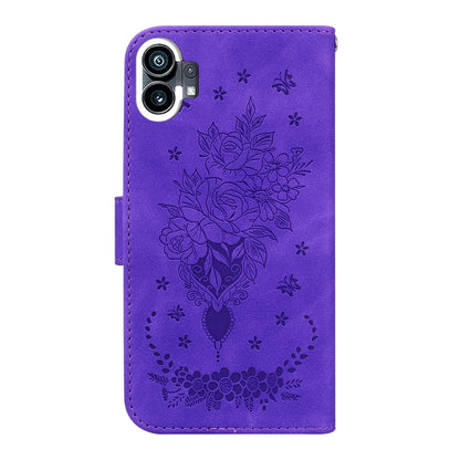 For Nothing Phone 1 Butterfly Rose Embossed Leather Phone Case(Purple) - Nothing Cases by buy2fix | Online Shopping UK | buy2fix