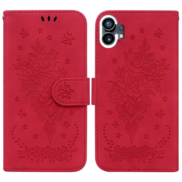 For Nothing Phone 1 Butterfly Rose Embossed Leather Phone Case(Red) - Nothing Cases by buy2fix | Online Shopping UK | buy2fix