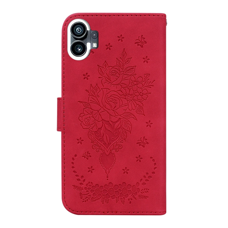 For Nothing Phone 1 Butterfly Rose Embossed Leather Phone Case(Red) - Nothing Cases by buy2fix | Online Shopping UK | buy2fix