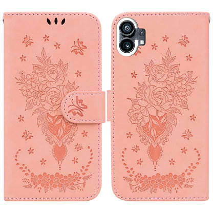 For Nothing Phone 1 Butterfly Rose Embossed Leather Phone Case(Pink) - Nothing Cases by buy2fix | Online Shopping UK | buy2fix
