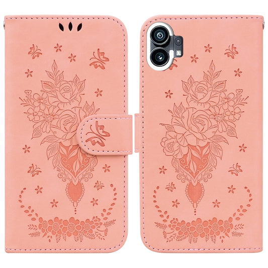 For Nothing Phone 1 Butterfly Rose Embossed Leather Phone Case(Pink) - Nothing Cases by buy2fix | Online Shopping UK | buy2fix