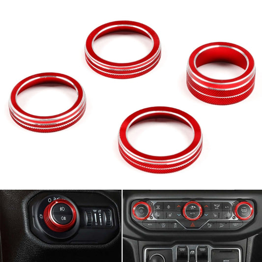 For Jeep Wrangler 2018-2021 4 in 1 Car Air Conditioner Switch Headlight Button Knob Cover Trim(Red) - Decoration Rings by buy2fix | Online Shopping UK | buy2fix