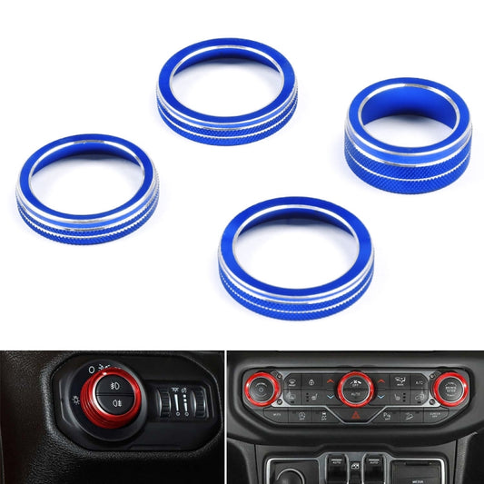For Jeep Wrangler 2018-2021 4 in 1 Car Air Conditioner Switch Headlight Button Knob Cover Trim(Blue) - Decoration Rings by buy2fix | Online Shopping UK | buy2fix