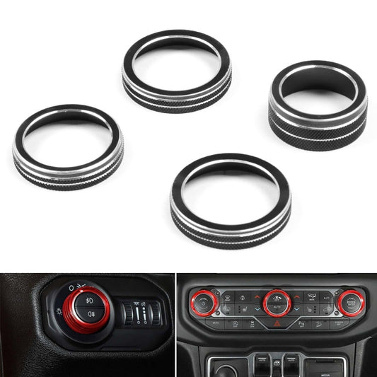 For Jeep Wrangler 2018-2021 4 in 1 Car Air Conditioner Switch Headlight Button Knob Cover Trim(Black) - Decoration Rings by buy2fix | Online Shopping UK | buy2fix