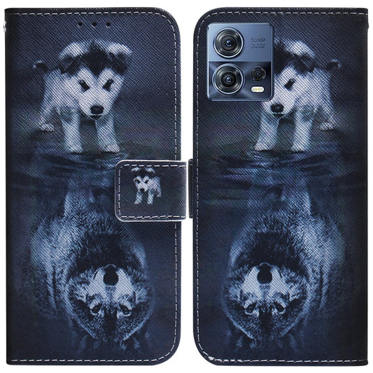 For Motorola Moto S30 Pro 5G / Edge 30 Fusion Coloured Drawing Leather Phone Case(Wolf and Dog) - Motorola Cases by buy2fix | Online Shopping UK | buy2fix