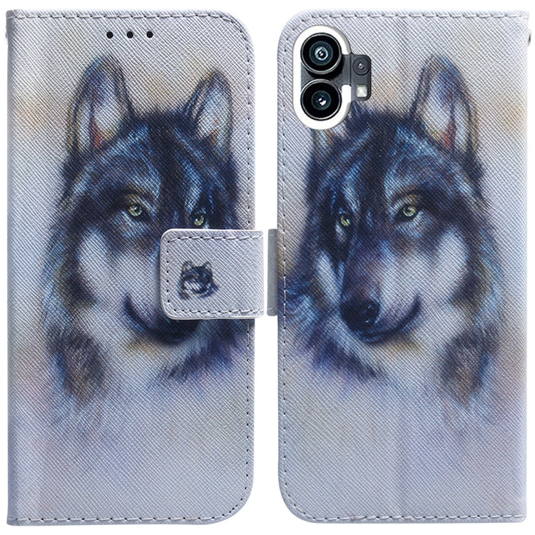 For Nothing Phone 1 Coloured Drawing Leather Phone Case(White Wolf) - Nothing Cases by buy2fix | Online Shopping UK | buy2fix