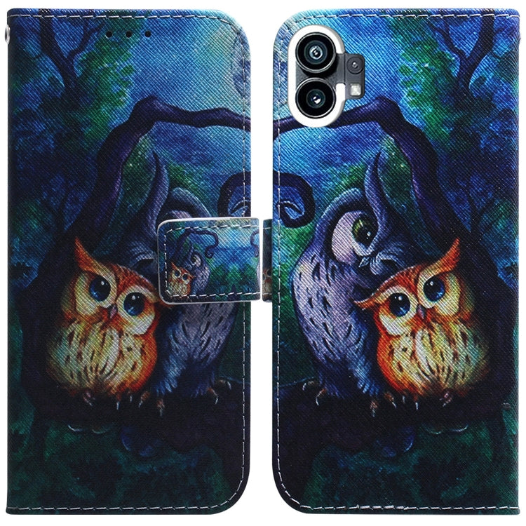 For Nothing Phone 1 Coloured Drawing Leather Phone Case(Oil Painting Owl) - Nothing Cases by buy2fix | Online Shopping UK | buy2fix